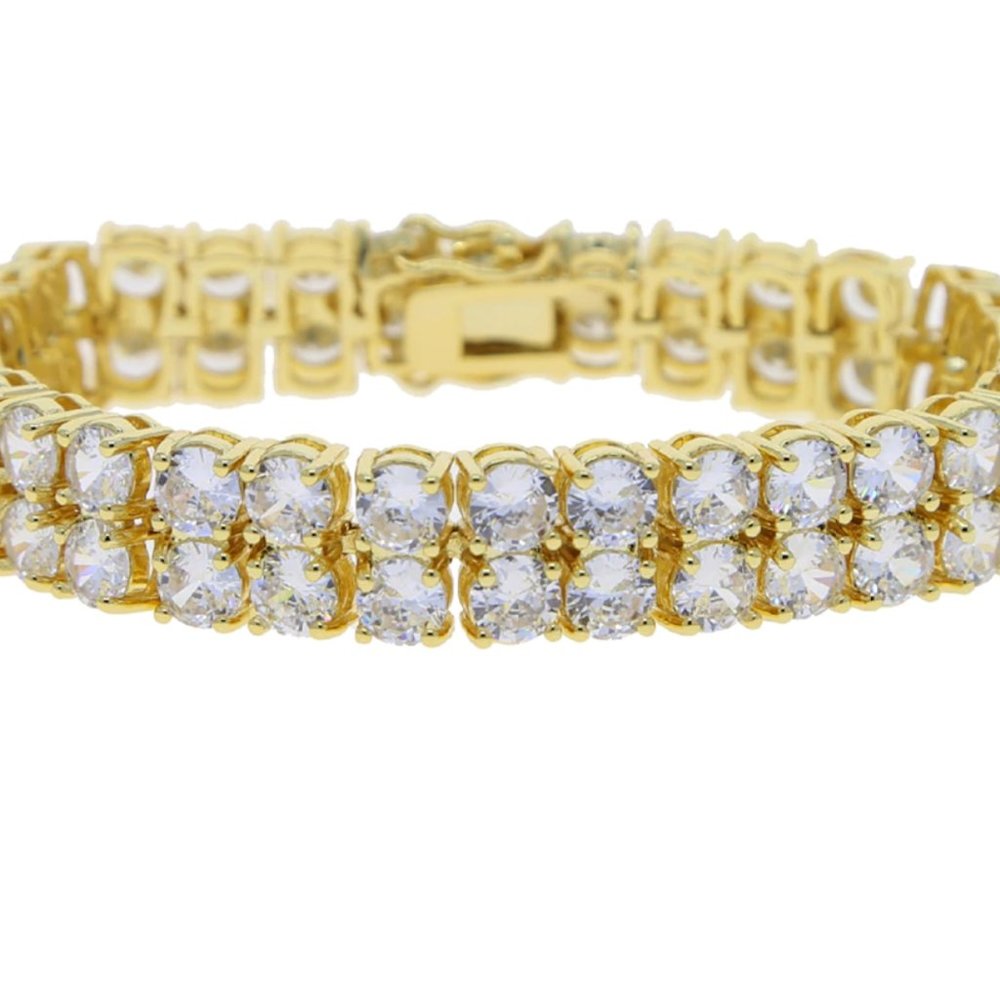 Diamond CZ Double Row 10mm Tennis Bracelet I Gold + Silver Tennis Bracelet 127 - Picture 6 of 12